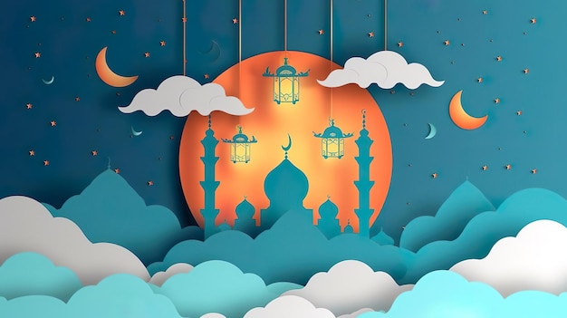 Ramadan kareem corte de papel vectorial pancarta o cartel