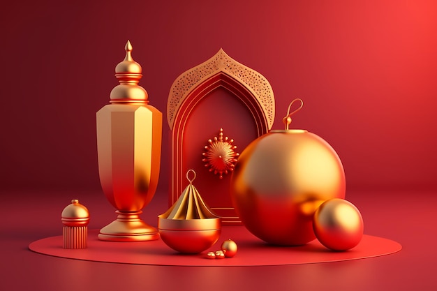 Ramadan kareem Decoration fundo 3D colorido