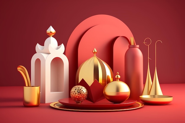 Ramadan kareem Decoration fundo 3D colorido