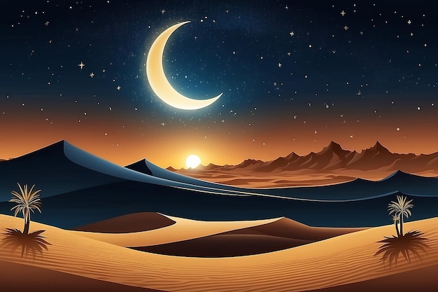 Ramadan Kareem deserto Noite paisagem texto árabe traduzir religião muçulmana Mês Santo