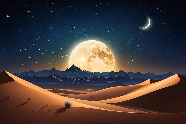 Foto ramadan kareem deserto noite paisagem texto árabe traduzir religião muçulmana mês santo