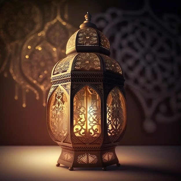 Ramadan Kareem e Eid Mubarak com Mesquita e Lanternas