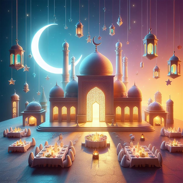Ramadan Kareem e Eid Mubarok Ilustração