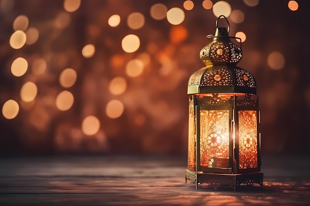 Ramadan Kareem e saudações islâmicas projetam fundo com belo efeito bokeh