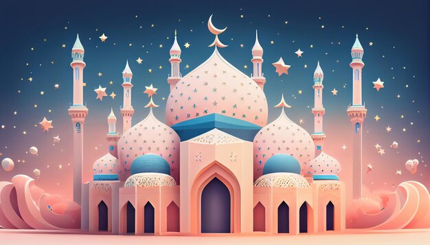 Ramadan kareem eid al-fitr Moschee 3D-Illustrationshintergrund
