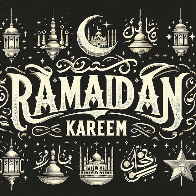 Foto ramadan kareem em tipo de letra vintage que lembra sinais clássicos escritos à mão