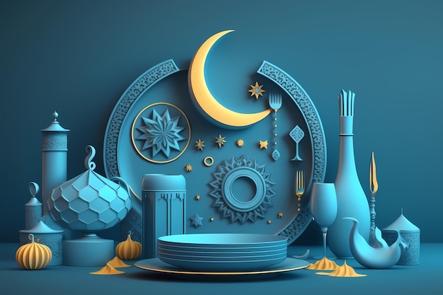 Ramadan Kareem-Feier, Dekoration 3D-Render-Illustration