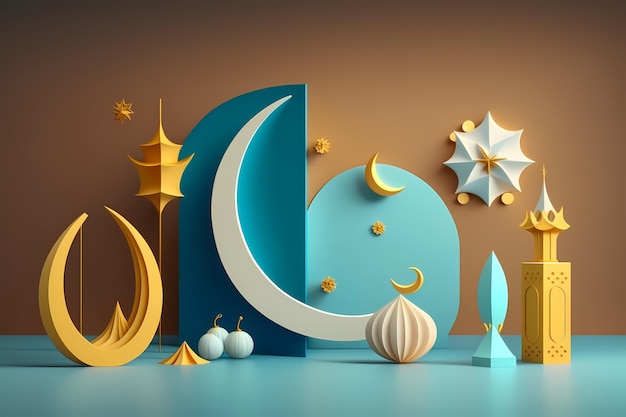 Ramadan Kareem-Feier, Dekoration 3D-Render-Illustration