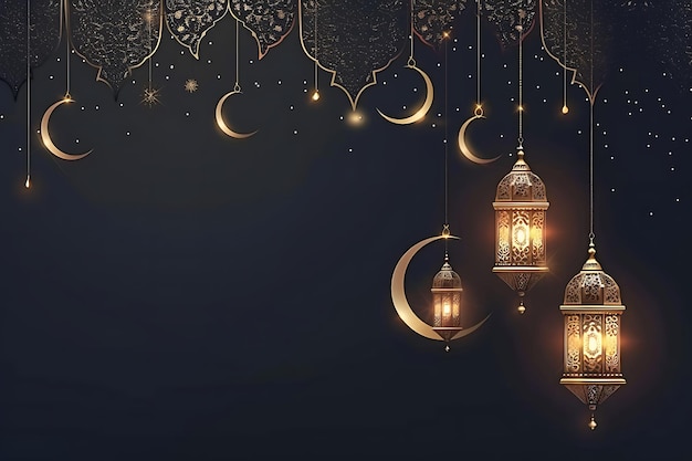 Ramadán kareem fondo islámico con diseño de luna creciente