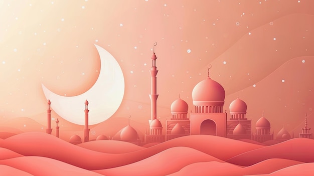 Ramadán kareem fondo con mezquita y luna creciente