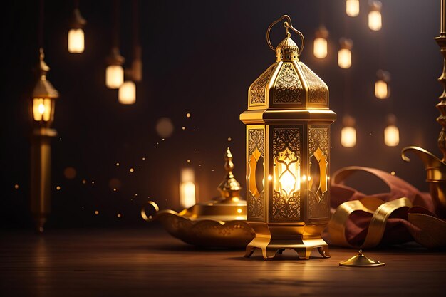 Ramadan Kareem glühende goldene arabische Lampenkarte