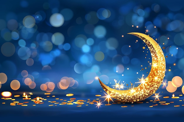 Ramadan Kareem goldener Halbmond Mond funkelnder Gruß