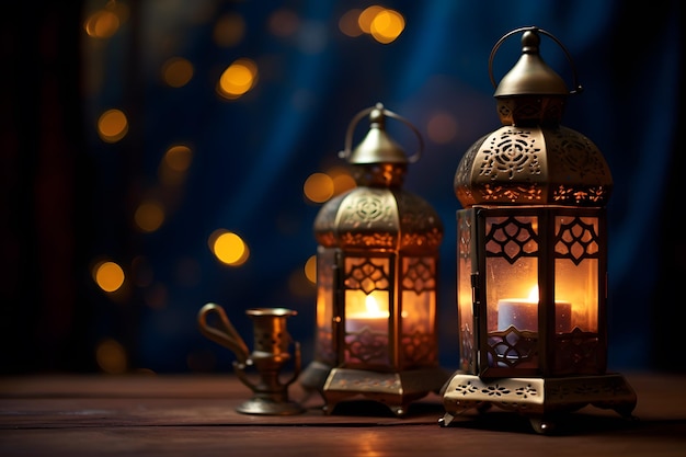 Ramadan Kareem Grüße Design mit Laternen Hintergrund