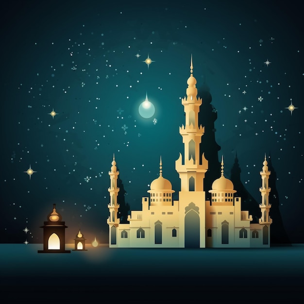 Ramadan Kareem Grußkarte mit ausgeschnittenem Papier Moschee und Halbmond Vektor-Illustration