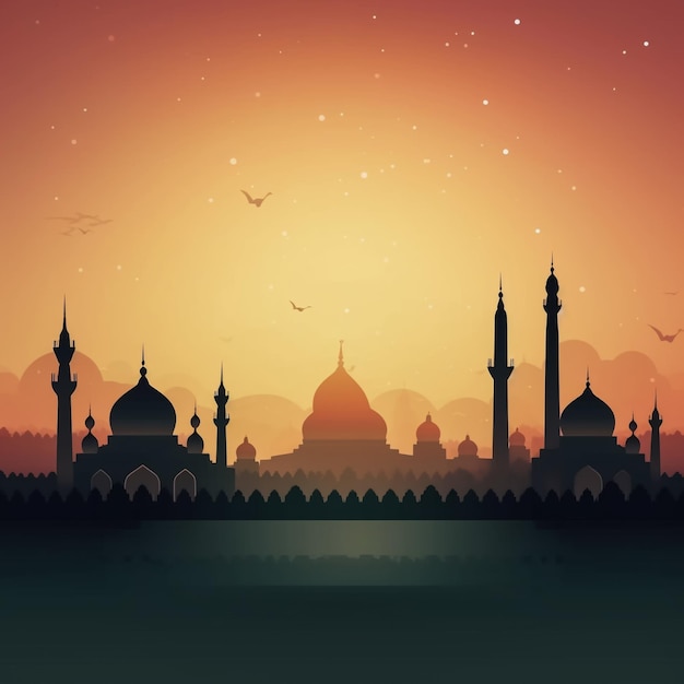 Ramadan Kareem Grußkarte mit ausgeschnittenem Papier Moschee und Halbmond Vektor-Illustration