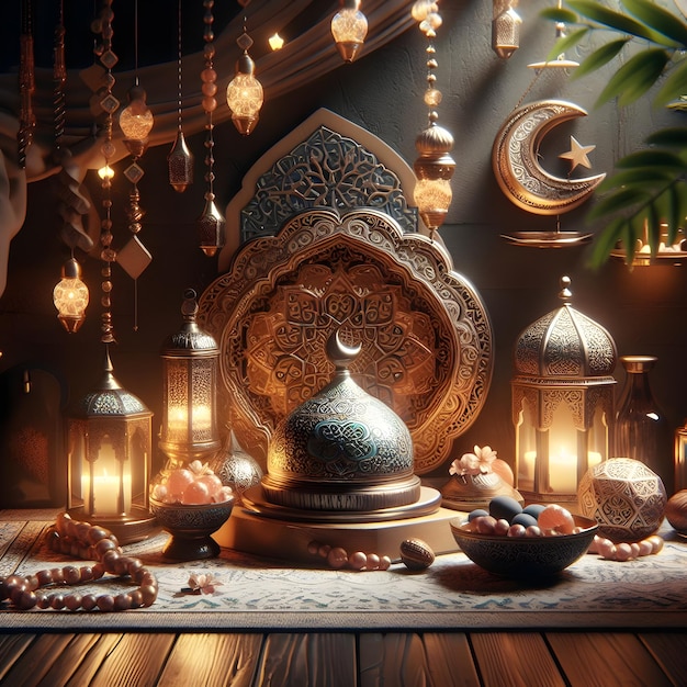 Ramadan Kareem con una hermosa escena cinematográfica decorativa