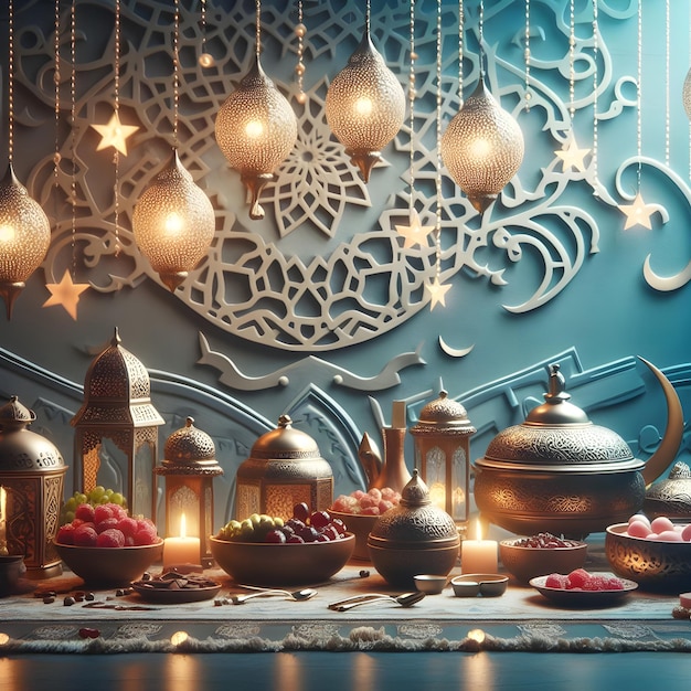 Ramadan Kareem con una hermosa escena cinematográfica decorativa