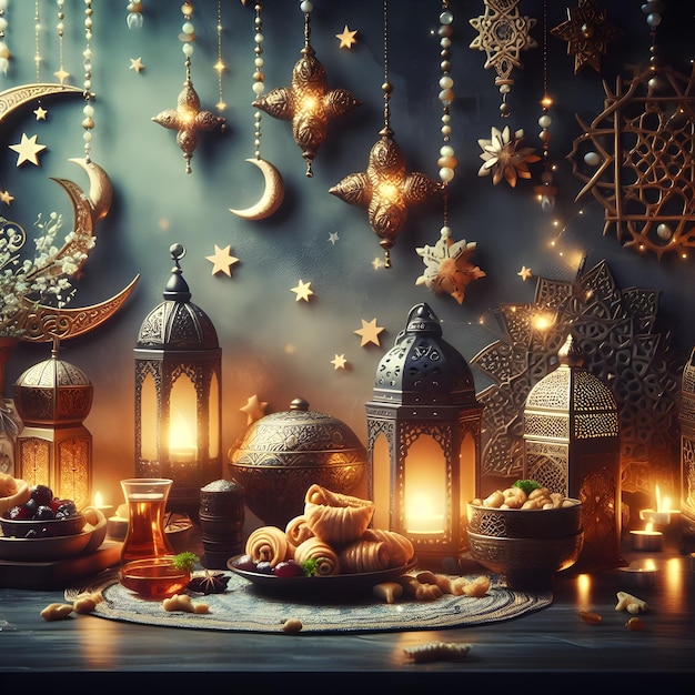 Ramadan Kareem con una hermosa escena cinematográfica decorativa