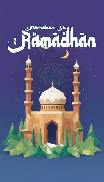 Ramadan Kareem con hermosa media luna y linterna plantilla de diseño de ilustración de historias de Instagram