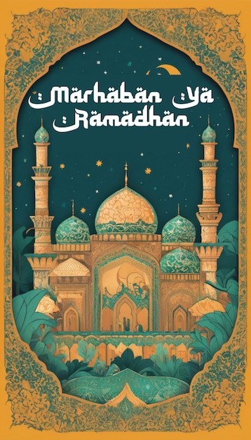 Ramadan Kareem con hermosa media luna y linterna plantilla de diseño de ilustración de historias de Instagram