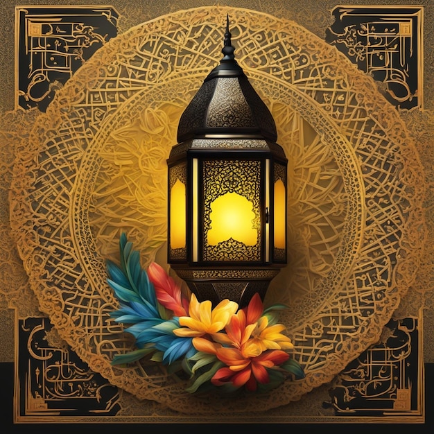 Foto ramadan kareem hintergrund mit einer kombination aus glänzenden hängenden goldenen laternen generative ki