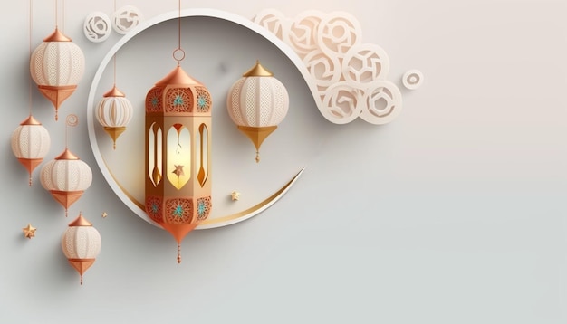 Ramadan-kareem-hintergrund mit einer laterne und dem mond.