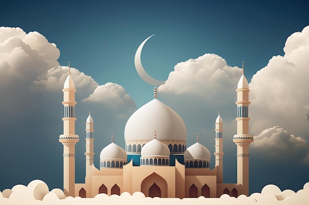 Ramadan Kareem Hintergrund mit Moschee und Halbmond 3D-Rendering