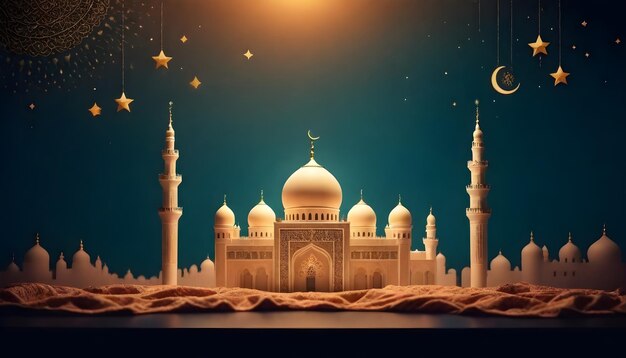 Ramadán Kareem Ilustración de una linterna árabe con luna y velas Fondo de la celebración del Ramadán