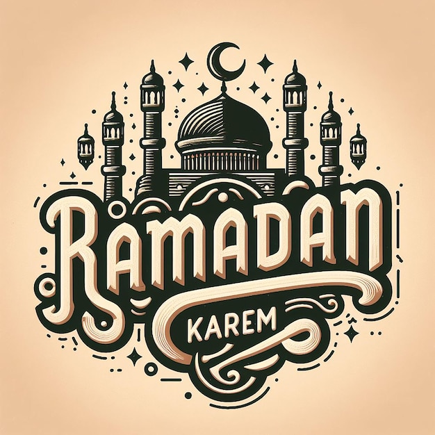 Ramadan Kareem in einer Vintage-Schriftart, die an klassische Handschriftzeichen erinnert
