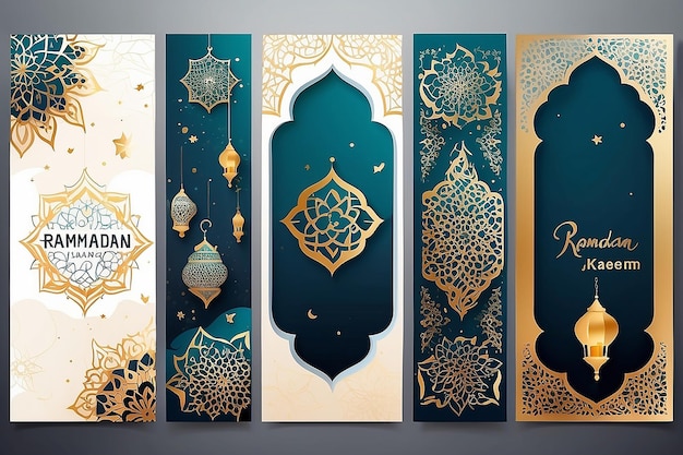 Ramadan Kareem Islamic Greeting Card Set para cartazes de papel de parede e banners de mídia Ilustrações vetoriais