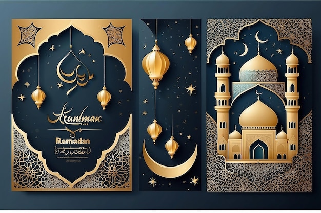 Ramadan Kareem Islamische Grußkarten-Set für Tapetenplakate und Medienbanner Vektorillustrationen