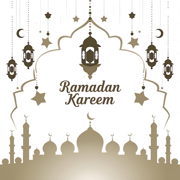 Ramadan Kareem Islamischer Gruß Elegante Moschee und Laternen Illustration