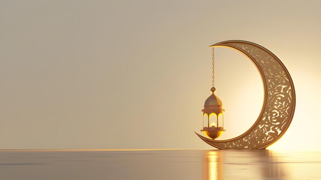 Ramadan Kareem islamischer Gruß-Hintergrund mit Laterne und Halbmond mit Copy Space-Bereich