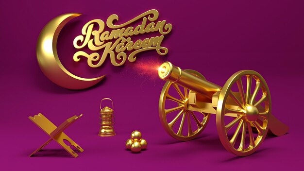 Ramadan Kareem Konzept goldene Laterne und goldenen Laterne auf einem rosa Hintergrund 3D-Illustration Schlüssel