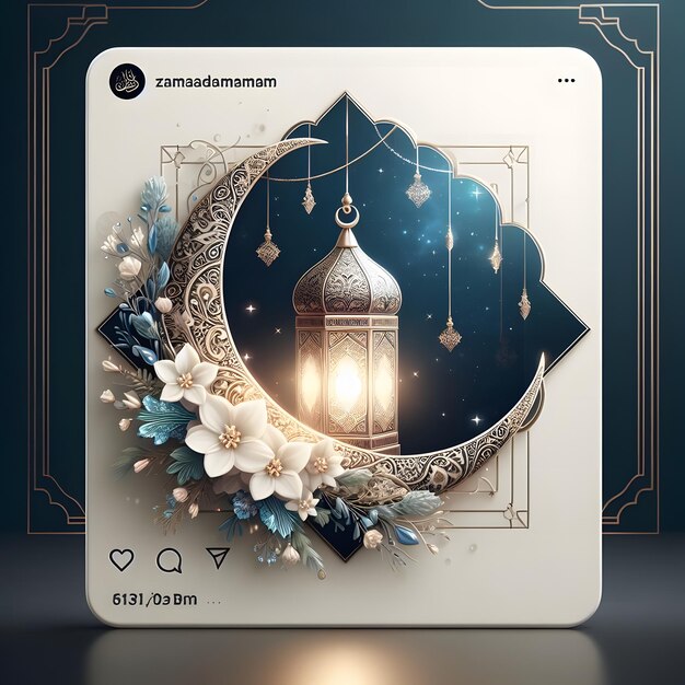 Foto ramadan kareem lantern instagram post story illustrationsdesign mit wunderschönem crescen