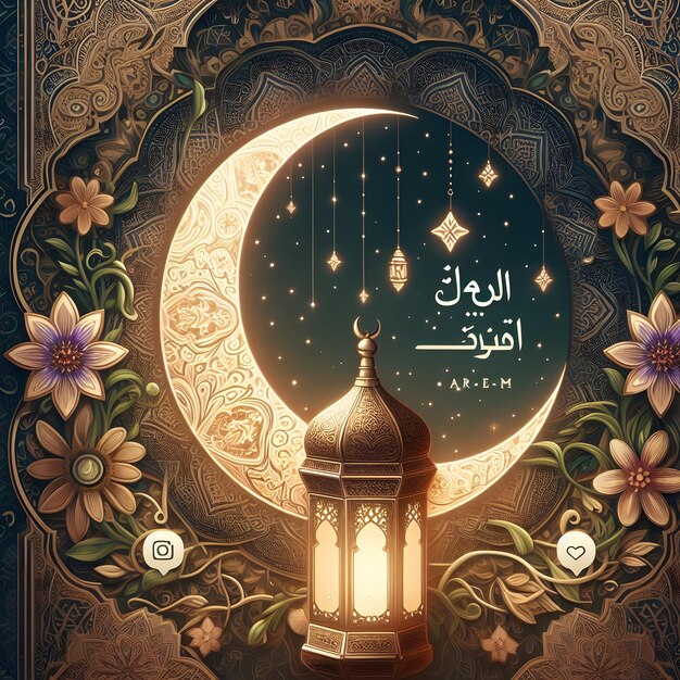 Ramadan Kareem Lantern Instagram Post Story Illustrationsdesign mit wunderschönem Halbmond