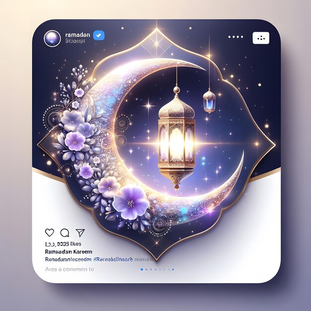 Foto ramadan kareem lanterna instagram post história desenho de ilustração com bonito crescen