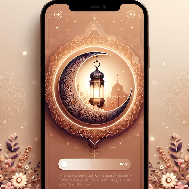 Foto ramadan kareem lanterna instagram post história desenho de ilustração com lindo crescente