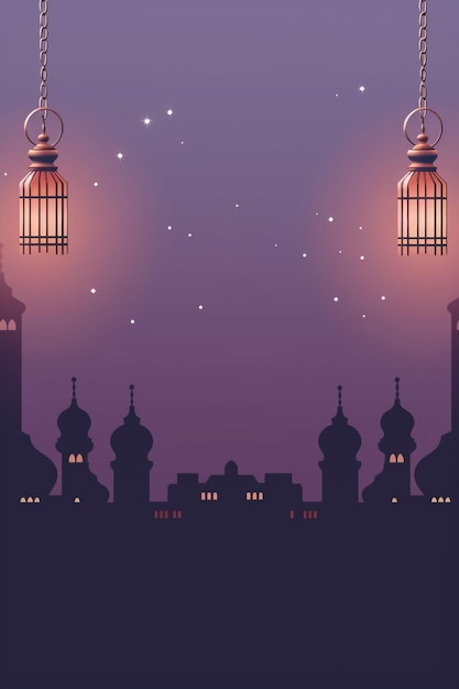 Ramadan Kareem Laternen mit islamischem Ornament auf dem Hintergrund des sternenreichen Himmels und realistischen Clou