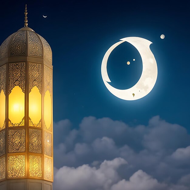 Ramadan Kareem Laternenmond realistische Komposition mit buntem Himmel