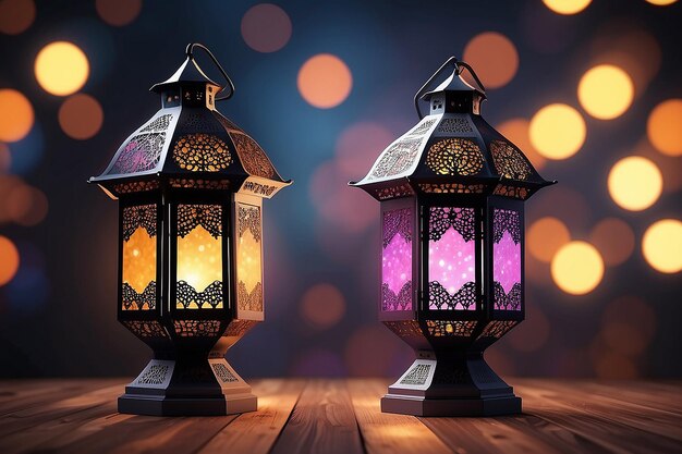 Ramadan kareem linterna árabe con bokeh generativo ai