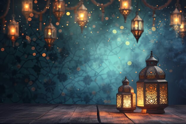 Ramadan Kareem Linterna de fondo para el cartel de Banner Copyspace