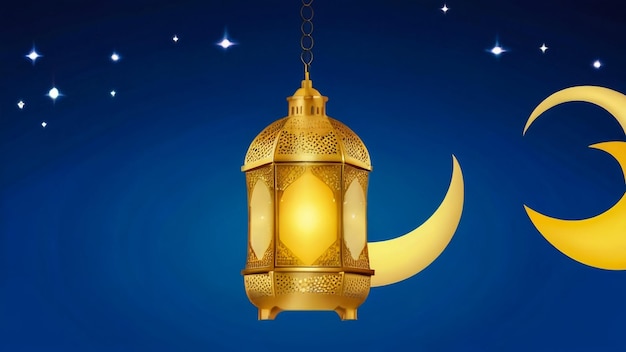 Ramadán Kareem linterna y la luna colgada