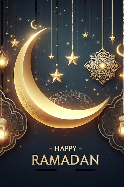 Ramadán Kareem linterna media luna tarjeta de felicitación para las fiestas musulmanas y árabes