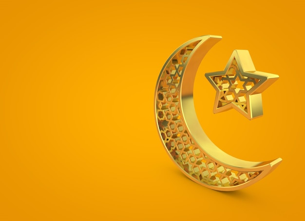 Ramadan Kareem luna y estrella 3D Rendering