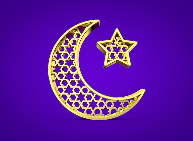 Ramadan Kareem luna y estrella 3D Rendering