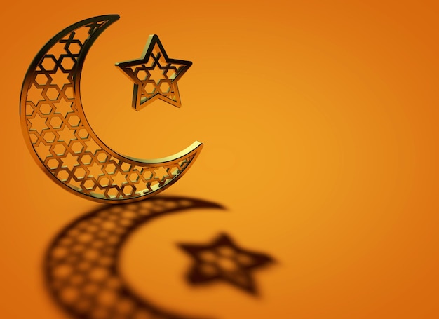 Ramadan Kareem luna y estrella 3D Rendering