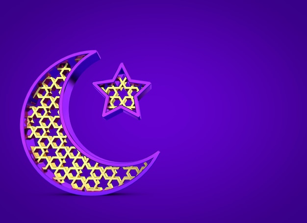 Ramadan Kareem luna y estrella 3D Rendering