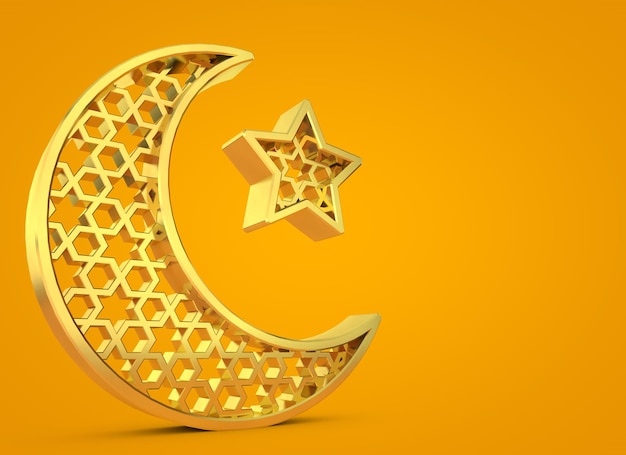 Ramadan Kareem luna y estrella 3D Rendering