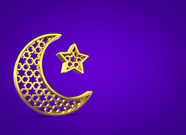 Ramadan Kareem luna y estrella 3D Rendering